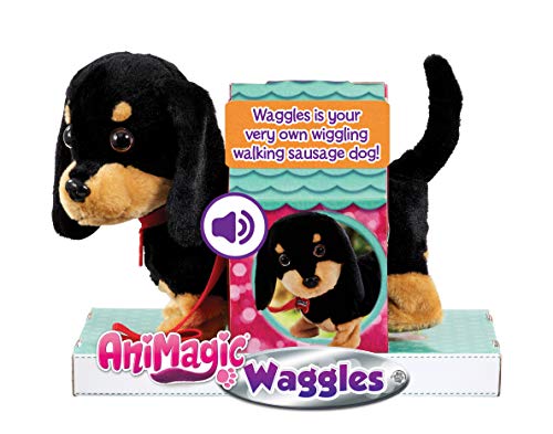 Animagic- Waggles, mi Perrito Salchicha Mascota Que ladra y anda, Color Negro - marrón, Talla Única (256655)