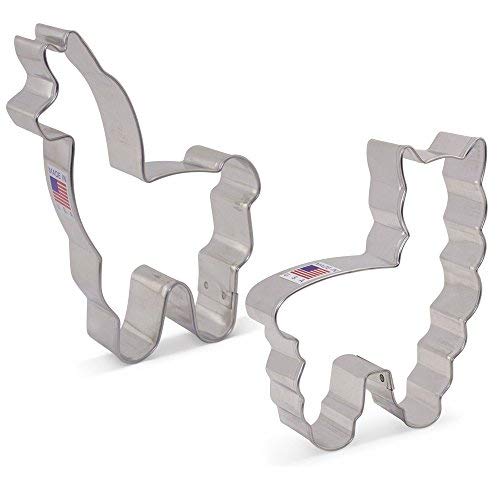 Ann Clark Cookie Cutters Juego de 2 cortadores de galletas llama/alpaca con libro de recetas - Acero fabricado en EE. UU.