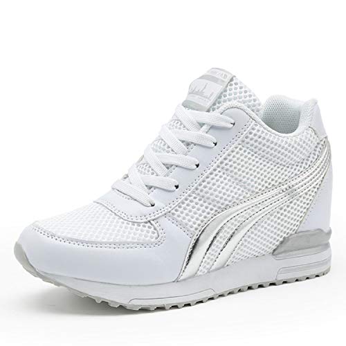 AONEGOLD® Zapatillas de Cuña para Mujer Zapatillas de Deporte Zapatillas Altas Primavera/Verano Tacón Cuña 7CM(Blanco,36 EU)