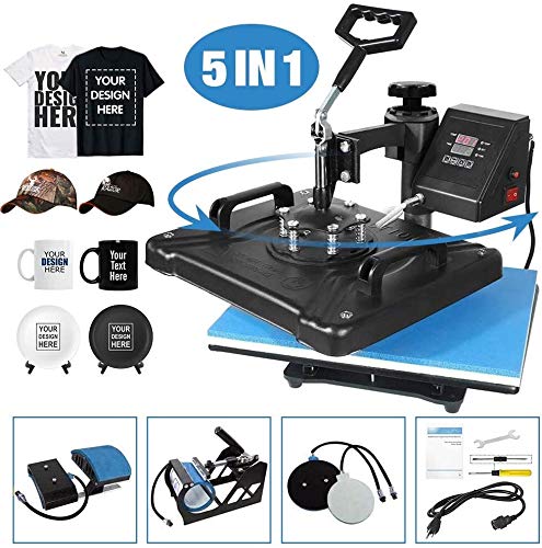 AONESY Máquina de Prensa de Calor 5 en 1 Máquina de Prensa de Calor 38x 30cm Impresora de sublimación Digital Máquina de Giro de 360 ​​Grados para Camisetas/Taza/Sombrero/Placa/Gorra