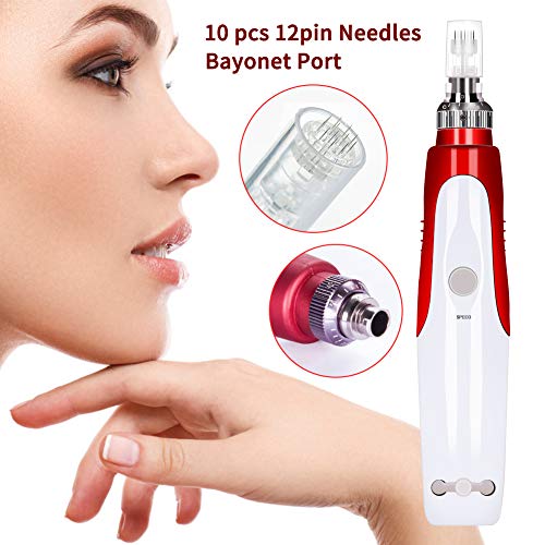 Aozzy Eléctrico Automático Derma Pen Micro AgujasTerapia Antienvejecimiento Uso en el hogar Micro Needle 0.25mm-2.0mm ajustable con 10 piezas de 12 agujas cartucho