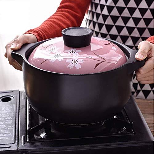 APAN Olla de cerámica Resistente a Altas temperaturas,Cacerola de cocción Lenta con Olla Saludable de Doble asa,Olla Saludable,Olla de Barro Antiadherente Rosa 1.7qt/1.6l