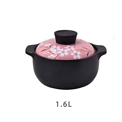 APAN Olla de cerámica Resistente a Altas temperaturas,Cacerola de cocción Lenta con Olla Saludable de Doble asa,Olla Saludable,Olla de Barro Antiadherente Rosa 1.7qt/1.6l