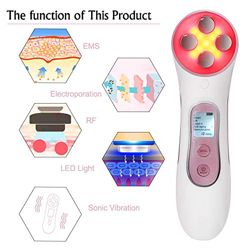 Aparato Facial, Facial Aparato Radiofrecuencia Massager beauty Machine Removedor de acné Antiarrugas/Envejecimiento, ION Photon Cuidado de la piel cosmético 5 en 1