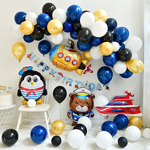 APERIL Decoración de cumpleaños de Globos, Kit de Suministros de Pancarta de Feliz , Submarino / Dibujos Animados de Pingüinos Marinero Globos para niños Fiesta de Cumpleaños de niños