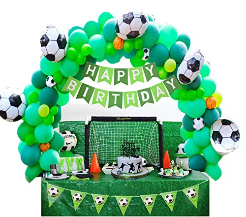 APERIL Globos de Cumpleaños Decoraciones de Fiesta de Fútbol Niño Feliz cumpleaños Pancartas Globos Verdes con Globo De Lámina De Fútbol Champagne para Baby Shower, Fiesta temática Decoracion