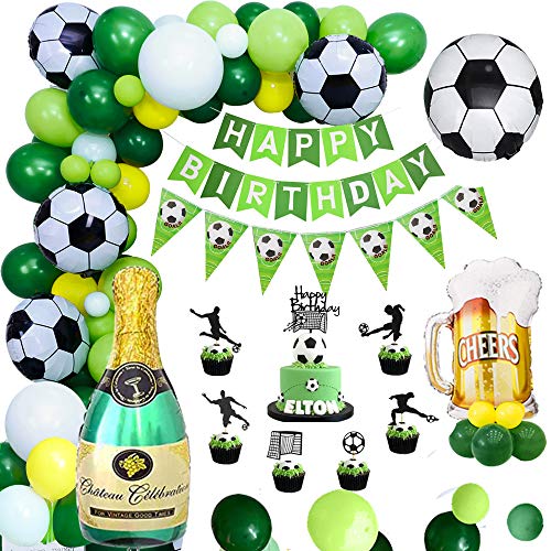 APERIL Globos de Cumpleaños Decoraciones de Fiesta de Fútbol Niño Feliz cumpleaños Pancartas Globos Verdes con Globo De Lámina De Fútbol Champagne para Baby Shower, Fiesta temática Decoracion