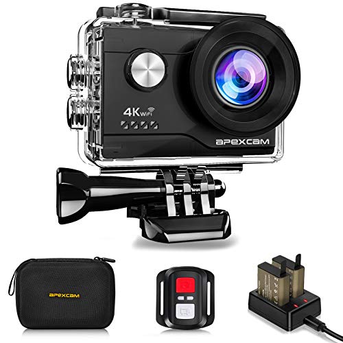 Apexcam Cámara Deportiva 4K 20MP WiFi Ultra HD Cámara subacuática Impermeable 40M Action Camera 2.0'LCD 170° Gran Angular 2.4G Remoto 2 baterías de 1050mAh y Accesorios Multiples