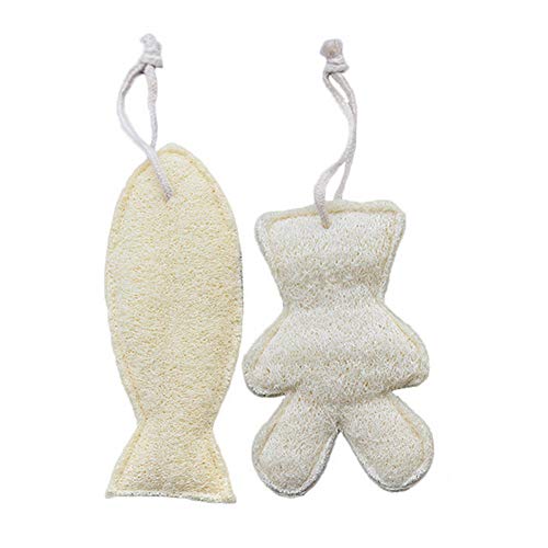 Apofly 2 Piezas Depurador Multi Loofah Exfoliante Toalla De Tela De Lavado Corporal Toalla De Esponja Vegetal PañO De BañO De Masaje Casero Con Forma Linda (Pescado y oso)