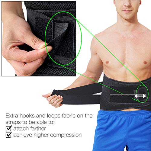 Apoyo lumbar con fuertes tirantes de doble banda, Faja para la Cintura/Espalda/Zona lumbar - Marca Neotech Care - Color Negro - Talla XL