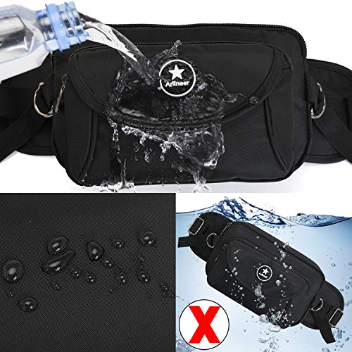 Ariineer Plus Talla Impermeable Riñoneras Hombre Mujer Grandes Riñoneras de Marcha Running de Acampada y Marcha Bolsos de Gimnasio Bolsos Bandolera para Hombre Mujer (Negro)