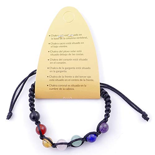 ARITZI – Pulsera con Nudo corredizo con Bolas de Piedra Natural de 8 mm – Piedras de los 7 Chakras