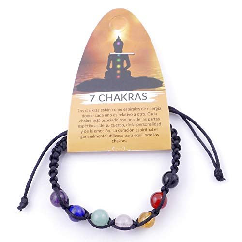 ARITZI – Pulsera con Nudo corredizo con Bolas de Piedra Natural de 8 mm – Piedras de los 7 Chakras