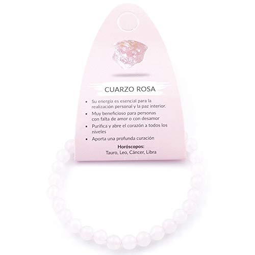 ARITZI – Pulsera elástica con Bolitas de Piedras Naturales con un diámetro de 6 mm - Cuarzo Rosa