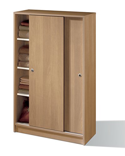 Armario Auxiliar Zapatero Multiusos Roble de 2 Puertas correderas, estantes Regulables para Oficina, despensa, Cocina. 120cm Alto x 74cm Ancho x 33cm Fondo