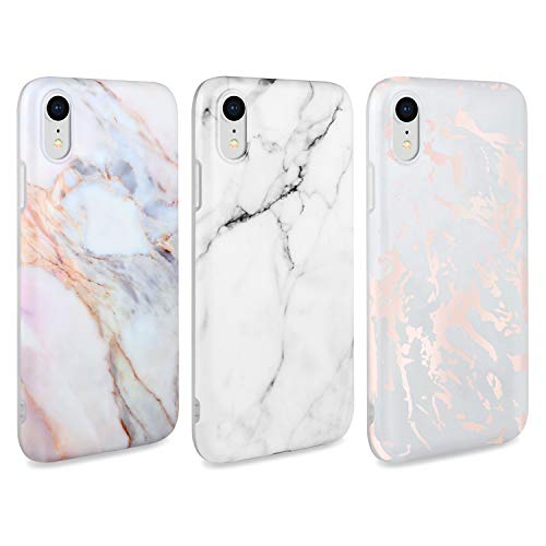 AROYI 3 x Funda para iPhone XR Mármol Silicone Suave Carcasa, Slim Soft Gel TPU Case Protección Antigolpes Cover para iPhone XR (Blanco)