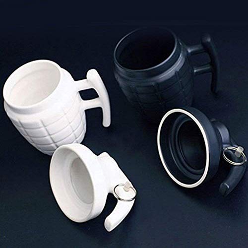 ASEOK Funny Grenade mug - Taza de Desayuno para Cappuccino, café y té en cerámica - 300 ml - Taza en Forma de Granada con Tapa - Idea Original y Divertida de Regalo (Negro)