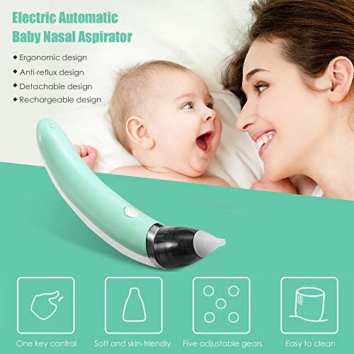 Aspirador Nasal para bebés, Aspiradores Nasales, Aspirador de Nasal Eléctrico, Pantalla LCD de carga USB con 5 niveles de succión 2 tamaños Puntas de silicona, Portátil aspirador nasal para recién