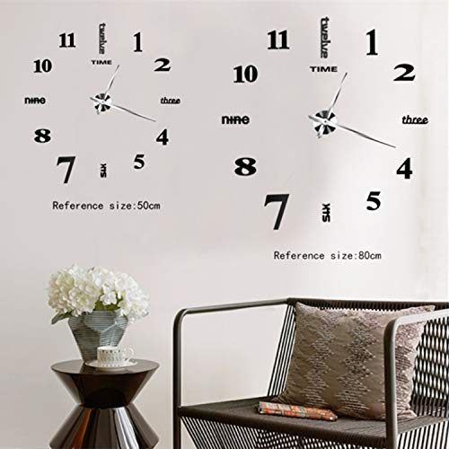 Asvert RReloj Pared Adhesivo 3D Silencioso DIY de Material Acrílico con Números Adhesivos (Efecto de Espejo) y Agujas EVA para Decoración de Hogar (Estilo 2)