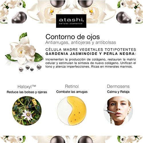 Atashi Antiedad - Contorno de Ojos Antiarrugas, Antiojeras y Antibolsas | Rejuvenece Mirada | Redensifica de Ojo | Atenúa Bolsas y Ojeras | Textura Confort | Con Haloxyl, Retinol y Vitamina E - 15ml