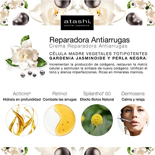 Atashi Antiedad - Crema Reparadora Antiarrugas | Reparación y Renovación | Corrige Arrugas Profundas | Efecto Botox Natural y Anti-Estrés | Ultra-hidratante | Con Retinol y Vitamina E - 50ml