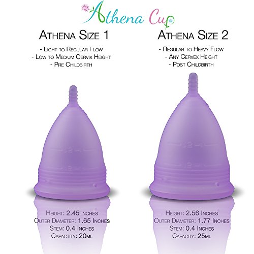 Athena Copa Menstrual – La copa menstrual más recomendada - Incluye una bolsa de regalo - Talla 1, Violeta transparente - ¡Ausencia de pérdidas garantizada!