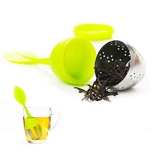 AUHOTA 12Piezas Filtro para Té Cucharas de Goteo con Mango de Silicona, Infusor de té en Acero Inoxidable con Bandeja de Goteo, Infusionador Colador de Te Forma de Hoja para Sueltas (6 Colores)