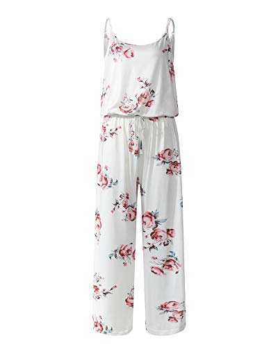 Auxo Mono Largo Mujer Verano Sin Mangas Estampado Floral Pantalones Largos Jumpsuits Playsuit Monos de Playa Blanco S