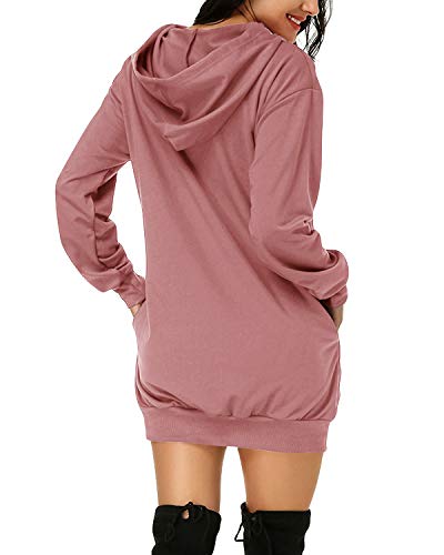 Auxo Sudadera con Capucha Mujer Pullover Hoodie Color Sólido Jersey Larga Bolsillos Casual Sudadera Vestido Tops Largos 01-Rosa Claro L