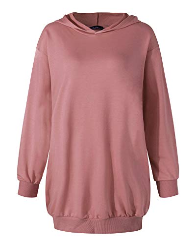 Auxo Sudadera con Capucha Mujer Pullover Hoodie Color Sólido Jersey Larga Bolsillos Casual Sudadera Vestido Tops Largos 01-Rosa Claro L