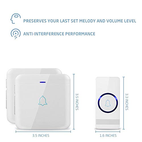 AVANTEK D-3W Timbre Inalámbrico Impermeable, Timbres para Puerta Plug-in Sin Hilos a un Rango de 400m, Indicadores LED, IP55 Resistente al Agua, 5 Niveles de Volumen, 52 Melodías