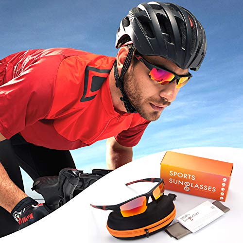 Avoalre Gafas de Sol Deportivas Hombre Gafas Hembra Unisex Conducto no polarizado TR90 Super Light UV400 Protección Certificado CE para Ciclismo MTB Running Coche Moto Montaña - Rojo