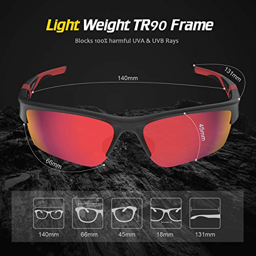 Avoalre Gafas de Sol Deportivas Hombre Gafas Hembra Unisex Conducto no polarizado TR90 Super Light UV400 Protección Certificado CE para Ciclismo MTB Running Coche Moto Montaña - Rojo