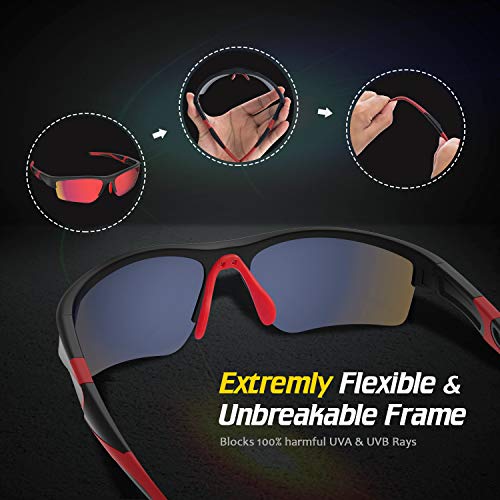 Avoalre Gafas de Sol Deportivas Hombre Gafas Hembra Unisex Conducto no polarizado TR90 Super Light UV400 Protección Certificado CE para Ciclismo MTB Running Coche Moto Montaña - Rojo