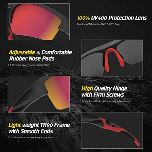 Avoalre Gafas de Sol Deportivas Hombre Gafas Hembra Unisex Conducto no polarizado TR90 Super Light UV400 Protección Certificado CE para Ciclismo MTB Running Coche Moto Montaña - Rojo