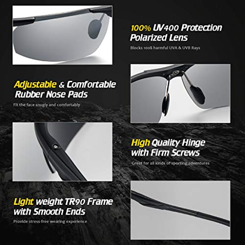 Avoalre Gafas de Sol Deportivas Polarizadas Hombre de Metal Al-MG y TR90 Super Light UV400 con Certificación CE para Ciclismo MTB Running Coche Moto Montaña - Plata