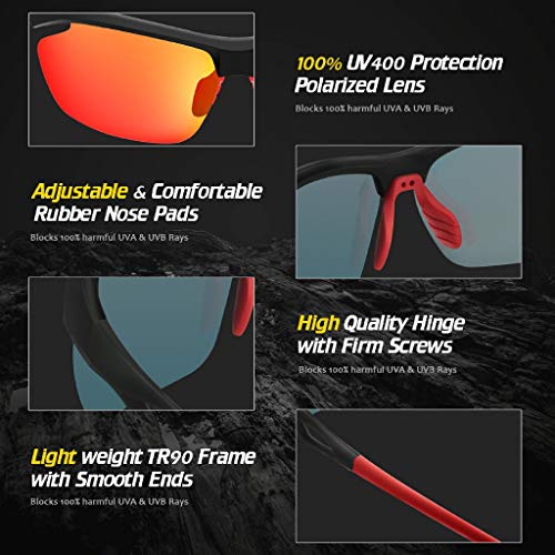 Avoalre Gafas de Sol Deportivas Polarizadas Hombre Unisex Conducto y TR90 Super Light UV400 con Certificación CE para Ciclismo MTB Running Coche Moto Montaña - Rojo