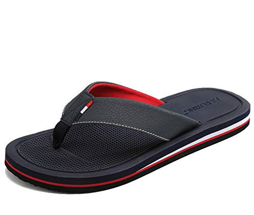 AX BOXING Chanclas Hombre Playa Caballeroso Cuero Flip Flop Sandalias Azul Rojo Antideslizante Interior Al Aire Libre Tamaño 40-46 (Azul Oscuro, Numeric_45)