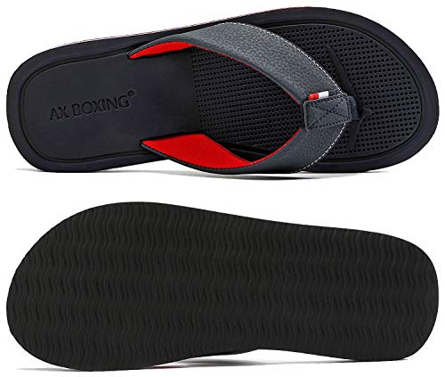 AX BOXING Chanclas Hombre Playa Caballeroso Cuero Flip Flop Sandalias Azul Rojo Antideslizante Interior Al Aire Libre Tamaño 40-46 (Azul Oscuro, Numeric_45)