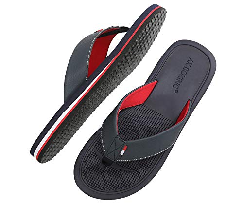 AX BOXING Chanclas Hombre Playa Caballeroso Cuero Flip Flop Sandalias Azul Rojo Antideslizante Interior Al Aire Libre Tamaño 40-46 (Azul Oscuro, Numeric_45)