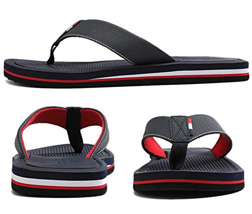 AX BOXING Chanclas Hombre Playa Caballeroso Cuero Flip Flop Sandalias Azul Rojo Antideslizante Interior Al Aire Libre Tamaño 40-46 (Azul Oscuro, Numeric_45)