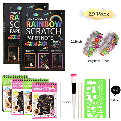 AYUQI Scratch Art Paper Notebook, Manualidades para niños, Scratch Art para niños, Juego Manualidades, Plantillas para Dibujar niños, DIY Kit con Regla de Dibujo y Plumas de Madera