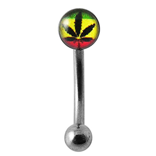 Azario London - Piercing para ceja, diseño de marihuana rasta, calibre 16, acero quirúrgico 316L, acero quirúrgico