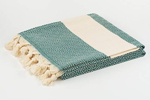 BABEL ARTESANIA Toalla Playa Toalla de baño Turco XL Algodón orgánico - Pestemal Fouta Pareo -Toalla de Sauna Toalla de baño Toalla de Ducha Toalla Hammam Toalla Deportiva 100X180 cm (Verde)