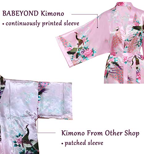 BABEYOND Kimono de Seda Vestido de Satén Kimono Pavo Real Novia Pijamas de Seda Bata de Satén (Negro)