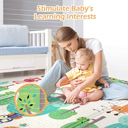 Babify Alfombra de Juegos para bebés espesor 1.5 cm. Plegable, Antideslizante, extragrande, reversible, impermeable, portátil, de doble cara, para niños pequeños y bebés (180x200x1.5cm)