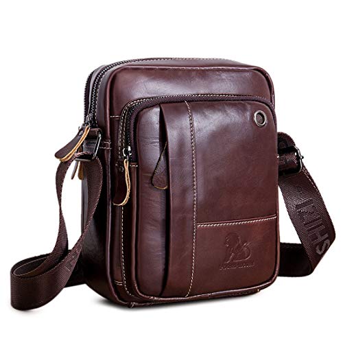 BAIGIO Bolso Bandolera Hombre de Cuero Bolso de Hombro Piel Pequeño Vintage Crossbody Bag Casual (Marrón)