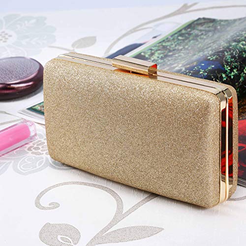 BAIGIO Bolso de Fiesta Noche de Moda para Mujer Brillante Bolsas de Embrague Hard Shell Bling Clutches para Ceremonias, Bodas, Evento, Cita, Fiesta Cócteles (Dorado)