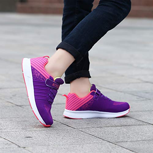 Baloncesto Zapatillas Niñas Velcro Zapatillas Niños de Deporte Niña Zapatillas de Correr Niño Zapatillas de Gimnasia Tenis Trotar Runners Trainers Running Zapatillas Zapatos Morado 26 EU