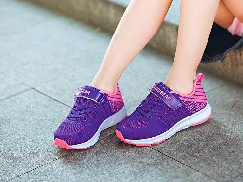 Baloncesto Zapatillas Niñas Velcro Zapatillas Niños de Deporte Niña Zapatillas de Correr Niño Zapatillas de Gimnasia Tenis Trotar Runners Trainers Running Zapatillas Zapatos Morado 26 EU